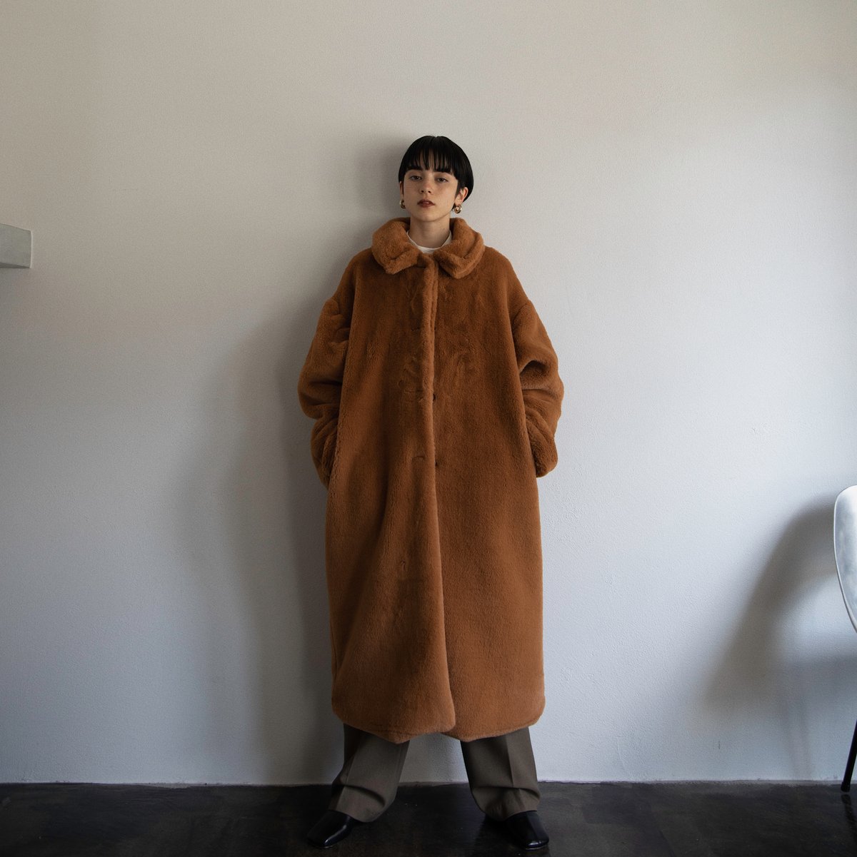 nokcha original】long fur coat/camel orange_no0 