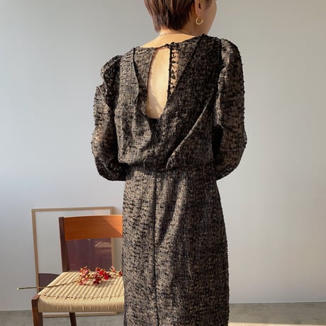 【nokcha original】jacquard sheer dress/black_nd0093