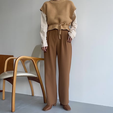 【nokcha original】 quality two tuck wide pants/natural brown_np0465