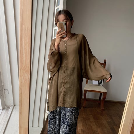 【nokcha original】sheer raglan over shirt/brown_nt0514