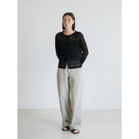 《予約販売》jacquard sheer no collar cardigan/2colors_nt2566