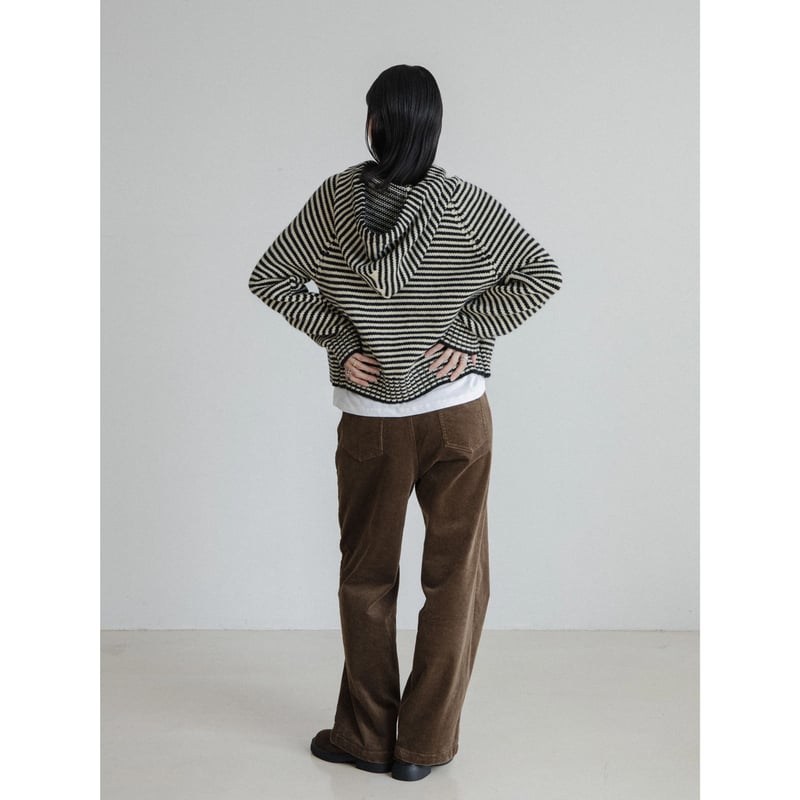 予約販売》2way zip border knit hoodie/2colors_nt242