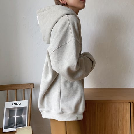 【nokcha original】unisex label hood pullover/oatmeal_nt0725