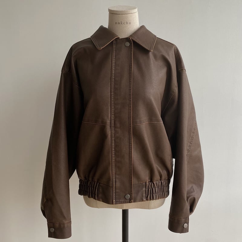 予約販売》vintage like fake leather jacket/2colors_