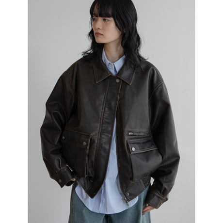 《予約販売》vintage like mannish fake leather jacket/2colors_no0424
