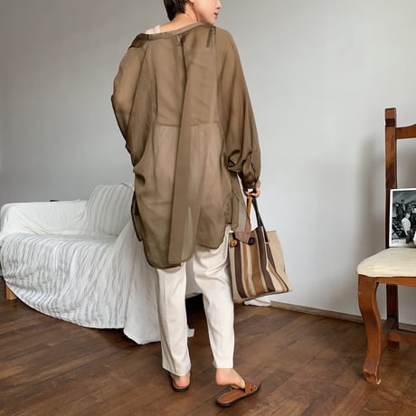 【nokcha original】sheer raglan over shirt/brown_nt0514
