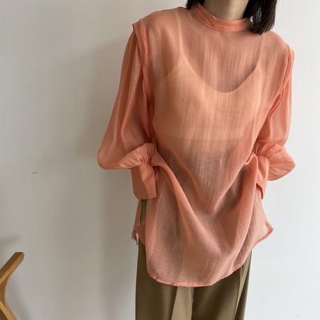 【nokcha original】2way volume sheer blouse/apricot orange_nb0046