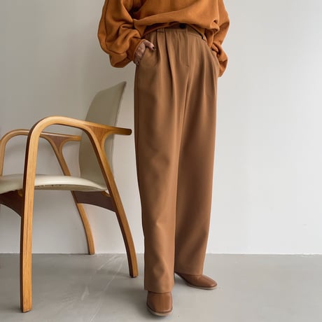 【nokcha original】 quality two tuck wide pants/natural brown_np0465