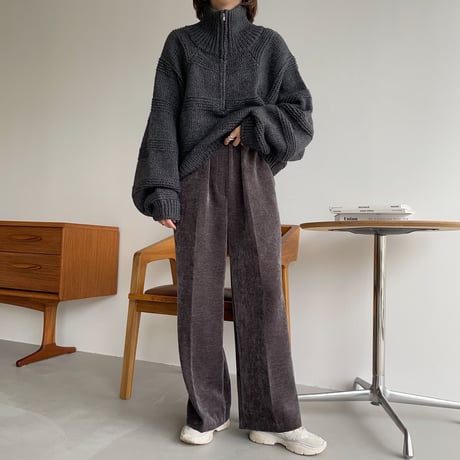 【nokcha original】zip up over knit/charcoal_nt1184