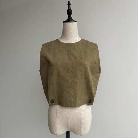 【nokcha original】2way linen vest/khaki_nt0966
