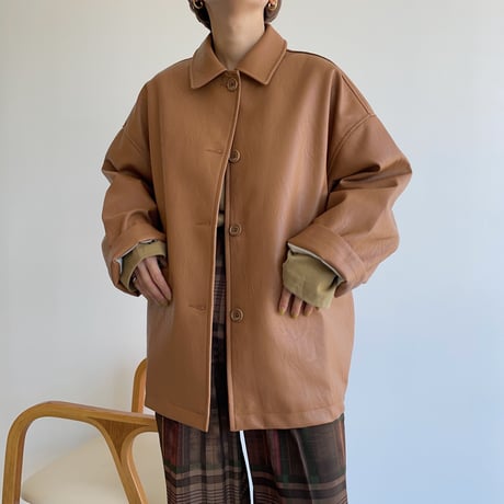【nokcha original】eco leather over jacket/camel brown_no0163