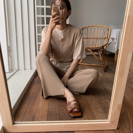 【nokcha original】thermal knit bustier/ beige_nt0455