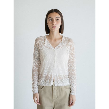 《予約販売》jacquard sheer no collar cardigan/2colors_nt2566