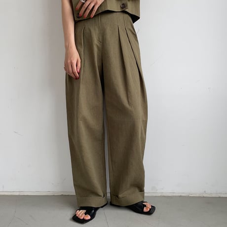 【nokcha original】 linen tuck cocoon pants/khaki_np0399