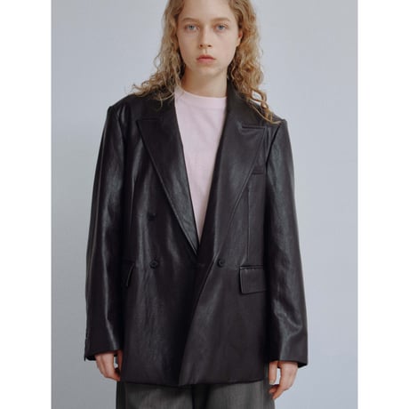 - AUTHENTIC series - double breasted fake leather jacket/deep brown_an0056