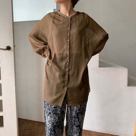【nokcha original】sheer raglan over shirt/brown_nt0514
