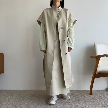 【nokcha original】twill slit long vest/ivory_no0204