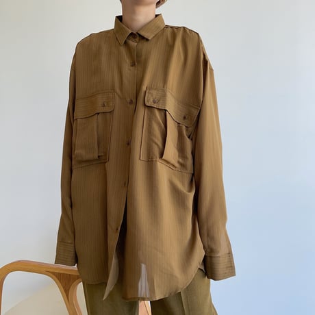 【nokcha original】pin stripe sheer over shirt/olive brown_nt1045