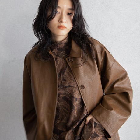 【nokcha original】eco leather over jacket/brown_no0196