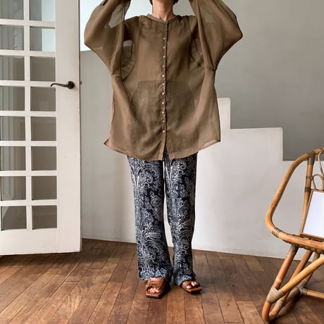 【nokcha original】sheer raglan over shirt/brown_nt0514