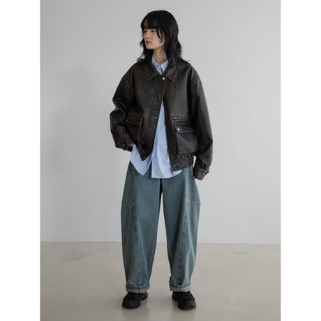 《予約販売》vintage like mannish fake leather jacket/2colors_no0424