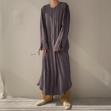 【nokcha original】back open pleats silky ops/charcoal_nd0096