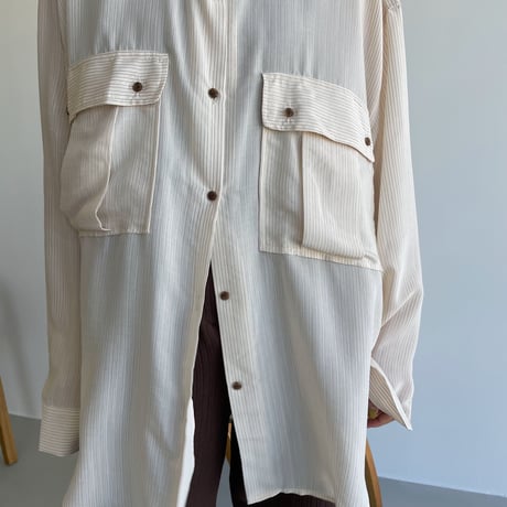 【nokcha original】pin stripe sheer over shirt/ivory_nt1044