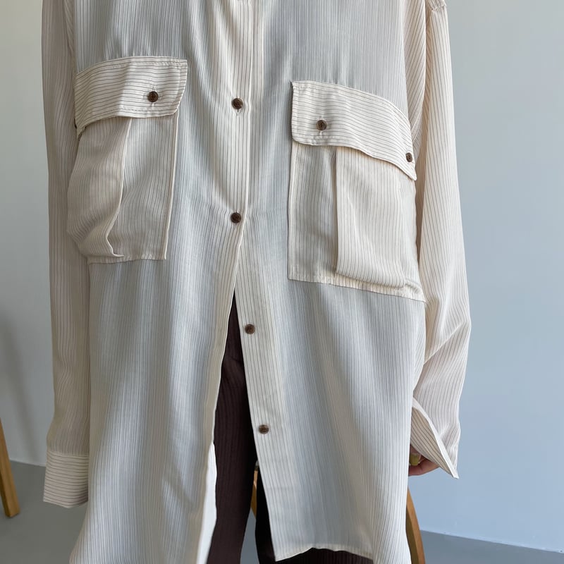 nokcha original】pin stripe sheer over shirt/iv