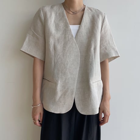 《予約販売》no collar linen jacket/2colors_no0302