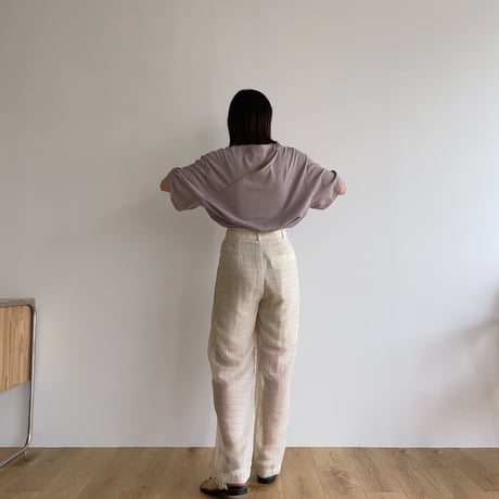 【nokcha original】check sheer pants/ivory_np0597