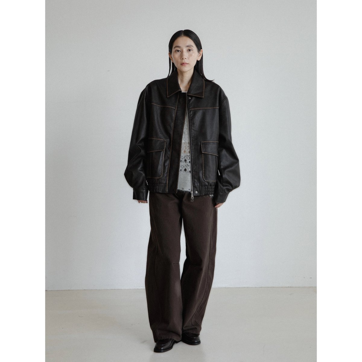 予約販売》vintage like fake leather jacket/2colors