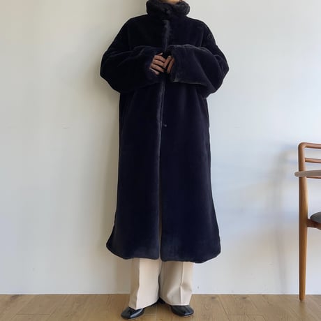【nokcha original】long fur coat/navy black_no0240