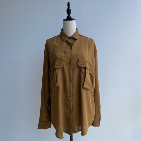 【nokcha original】pin stripe sheer over shirt/olive brown_nt1045