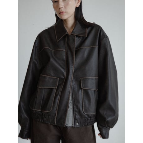 《予約販売》vintage like  fake leather jacket/2colors(unisex)_no0469
