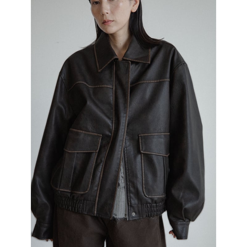 予約販売》vintage like fake leather jacket/2colors