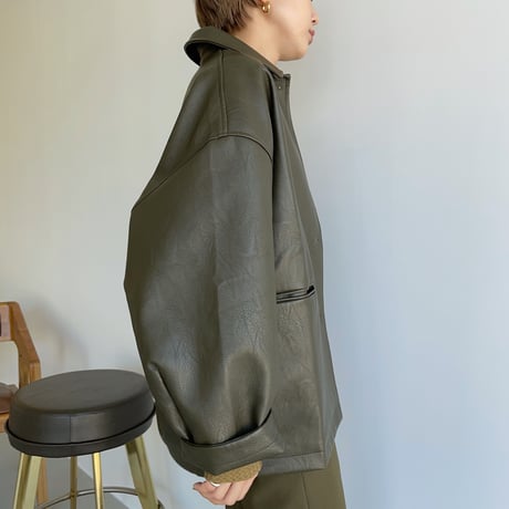 【nokcha original】eco leather over jacket/deep khaki_no0164