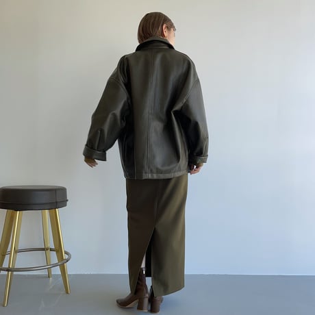 【nokcha original】eco leather over jacket/deep khaki_no0164