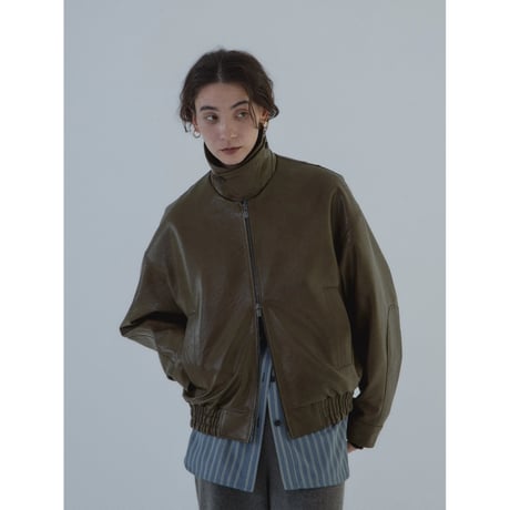 - AUTHENTIC series - throat latch fake leather jacket/khaki brown_an0016