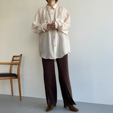 【nokcha original】satin slit pants/brown_np0456