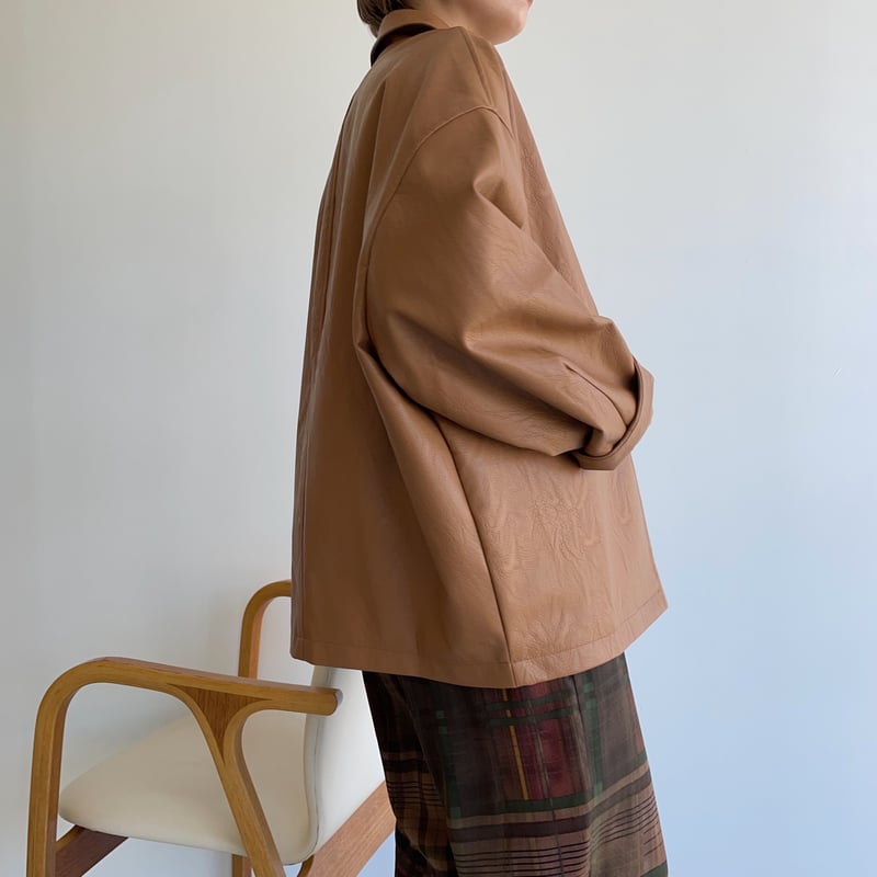 nokcha original】eco leather over jacket/camel 