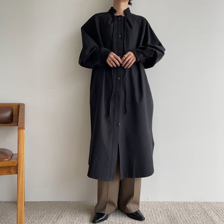 【nokcha original】accent jacquard long shirt/black_nb0081