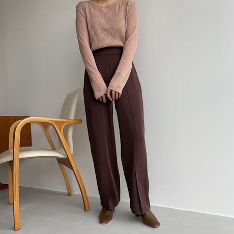 【nokcha original】satin slit pants/brown_np0456