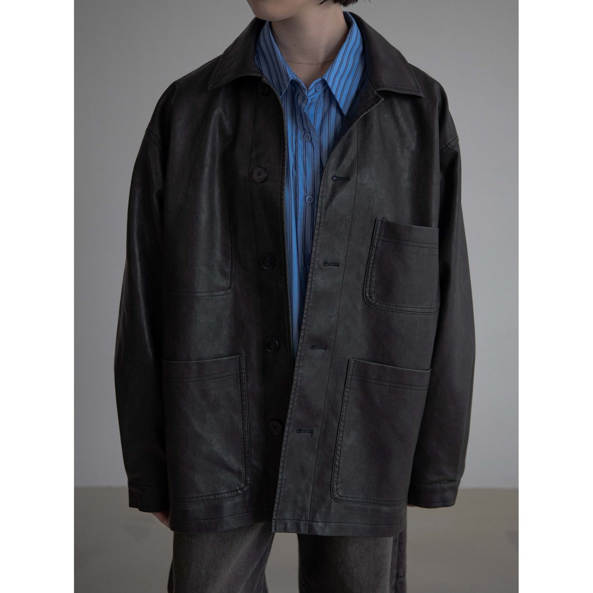 予約販売》mannish middle leather like jacket/2color