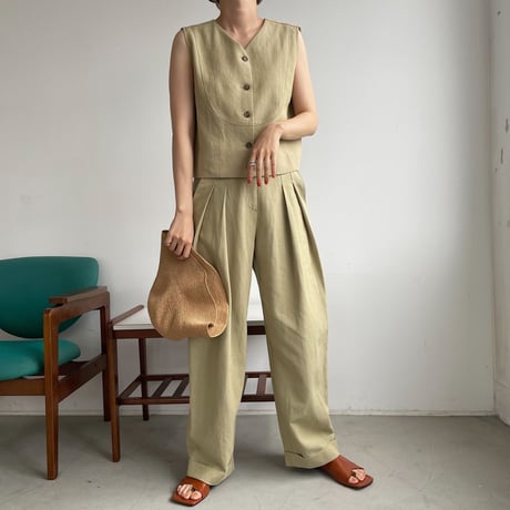 【nokcha original】2way linen vest/pistacchio_nt0967