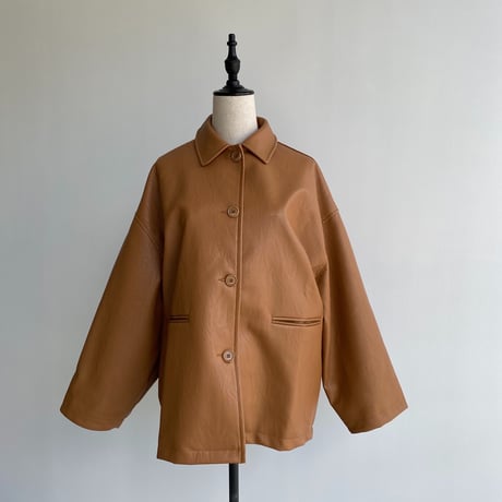 【nokcha original】eco leather over jacket/camel brown_no0163