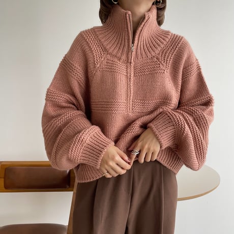 【nokcha original】zip up over knit/pink_nt1185