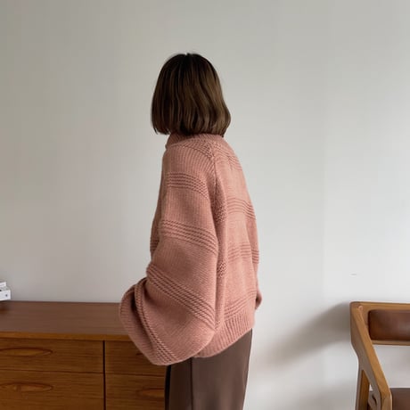 【nokcha original】zip up over knit/pink_nt1185