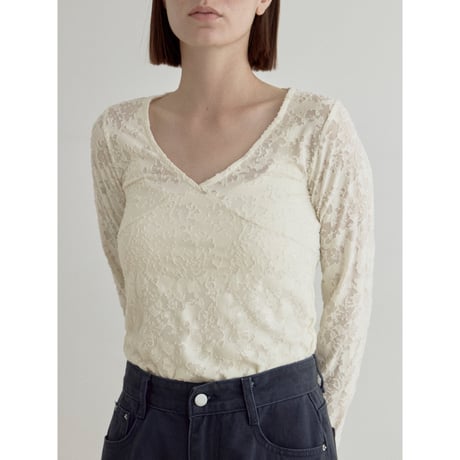 《予約販売》jacquard sheer neck accent tops/2colors_nt2544
