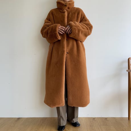 【nokcha original】long fur coat/camel orange_no0239