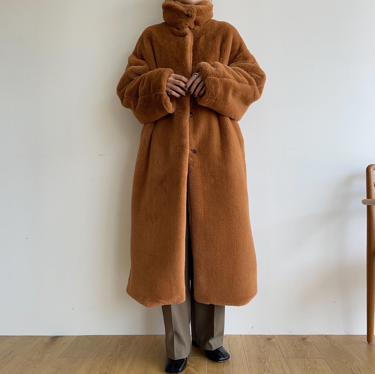nokcha original】long fur coat/camel orange_no0 